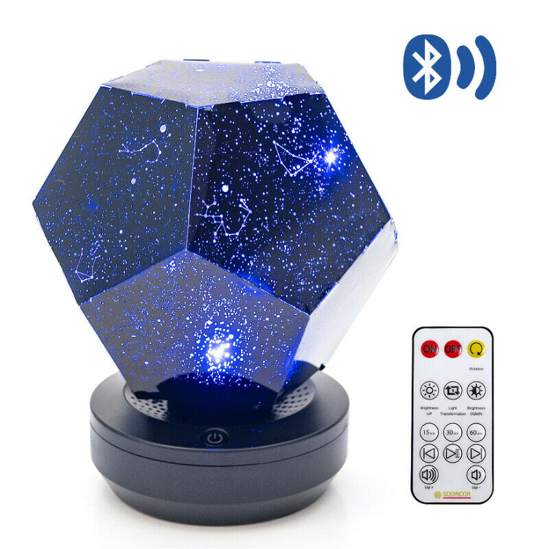 Veilleuse Projecteur Bluetooth Lecteur de Musique Rotatif 3 Couleurs Lumières Réglables Câble USB Télécommande Rechargeable