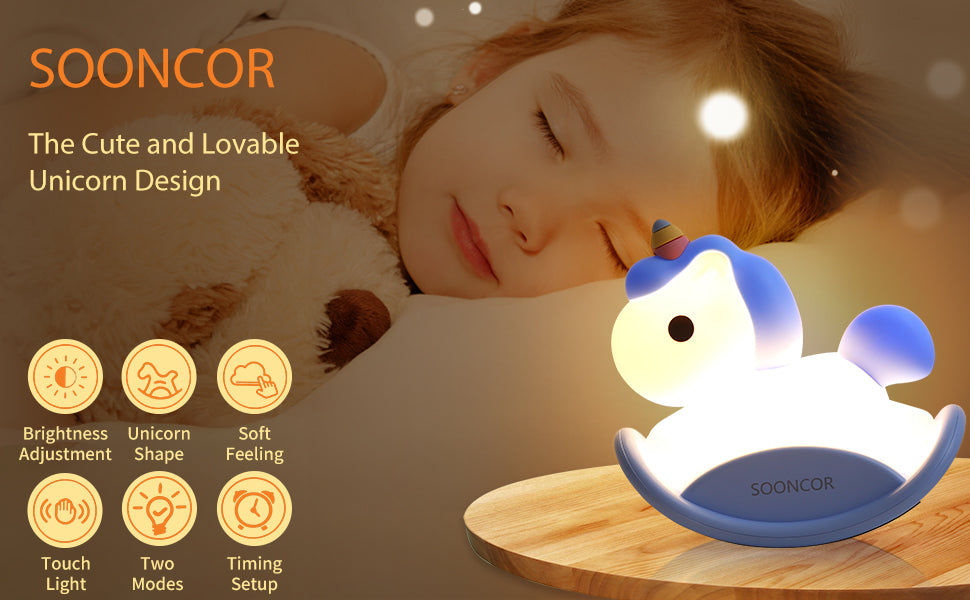 Rocking Horse Unicorn Night Light Silicone Rechargeable Timer Touch Dimmable