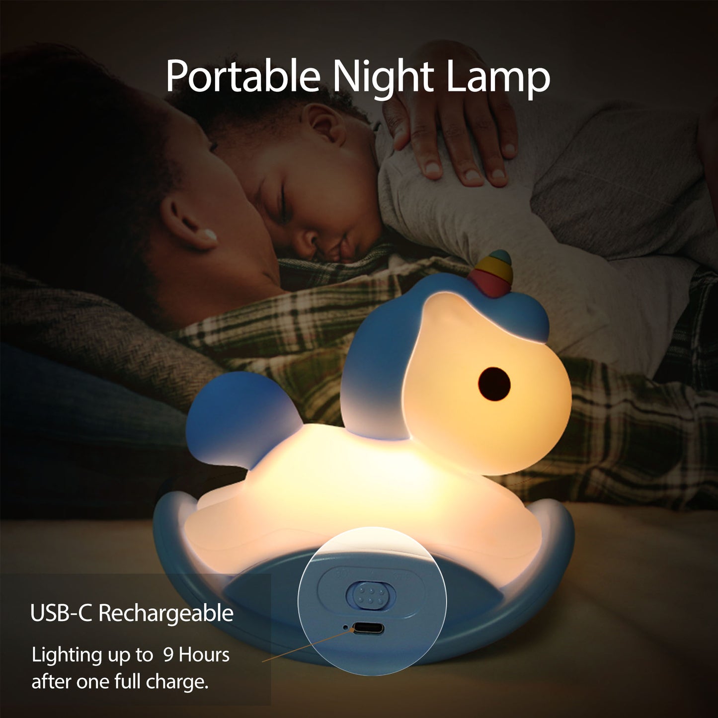 Licorne Veilleuse Lampe de Chevet Cheval à Bascule USB Rechargeable Silicone Minuterie Tactile