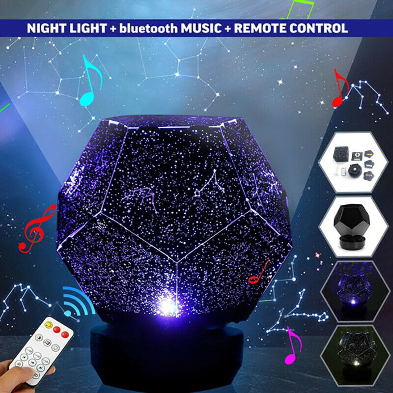 Galaxy Star LED Night Light Projector Bluetooth Music Player Rotating 3 Colours Adjustable Lights USB Cable Rechargeable Remote Control