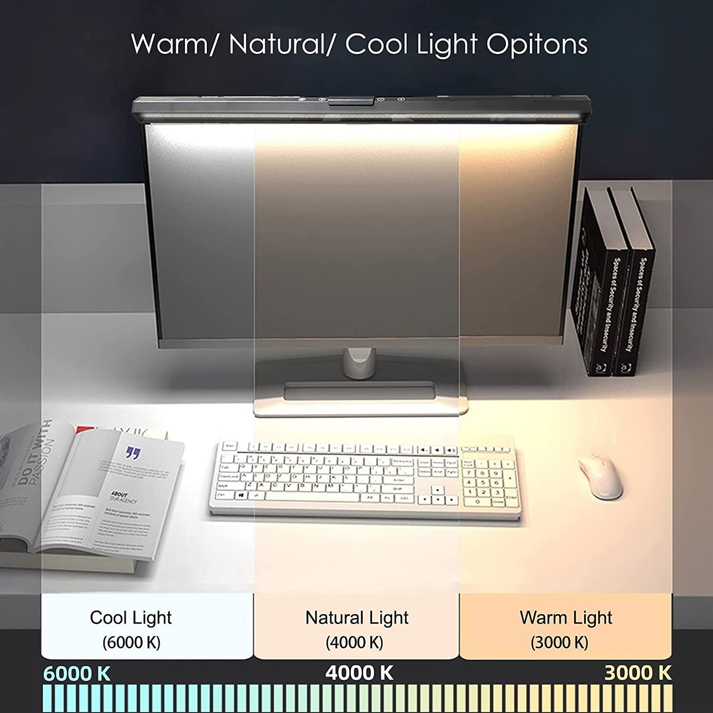 Lampe pour écran d'ordinateur, 3 modes de couleur, alimentée par USB,lampe de bureau à luminosité réglable.