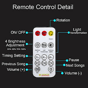 Veilleuse Projecteur Bluetooth Lecteur de Musique Rotatif 3 Couleurs Lumières Réglables Câble USB Télécommande Rechargeable